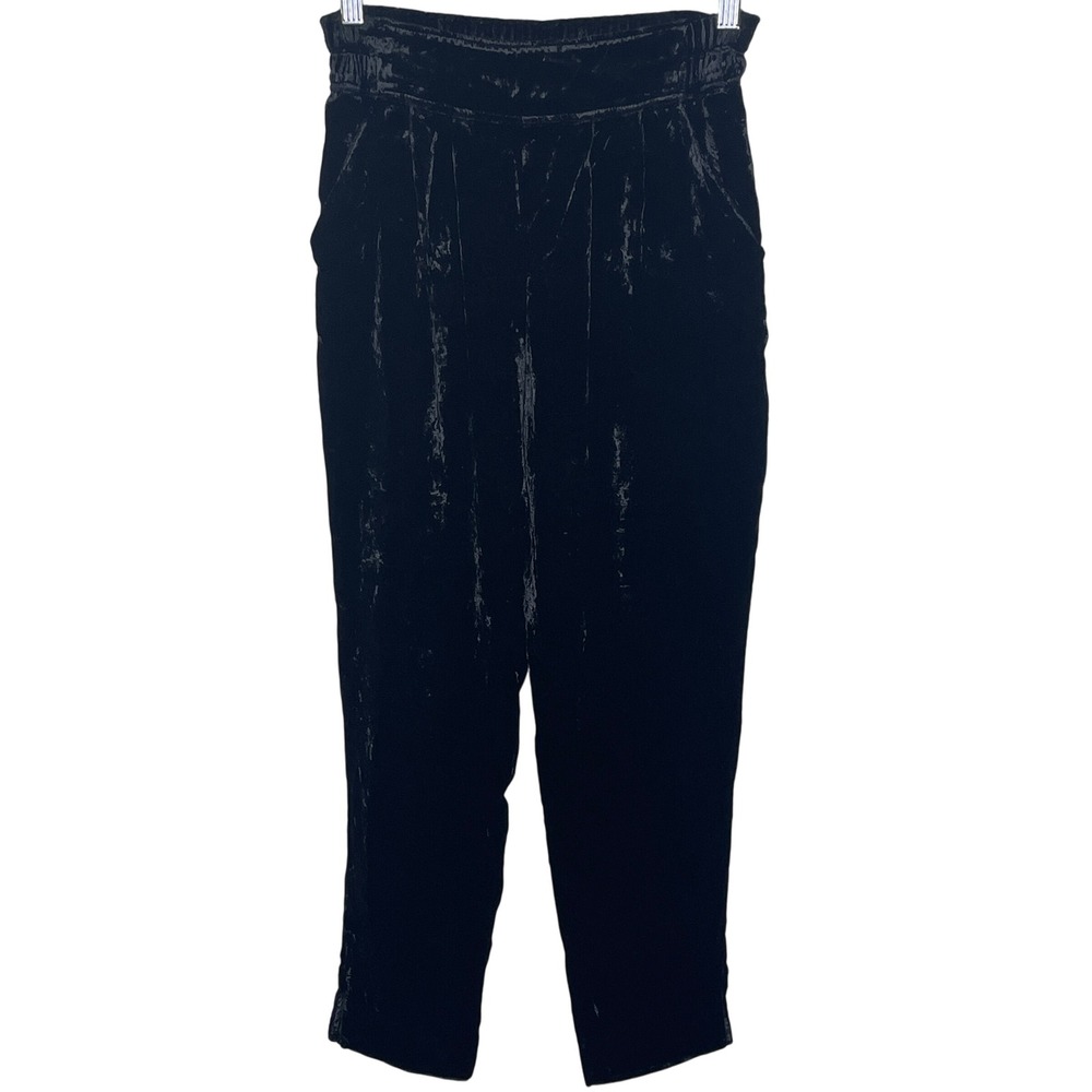 Ramy Brook Black Velvet High Waist Elastic Waist Pants Women's Size XS